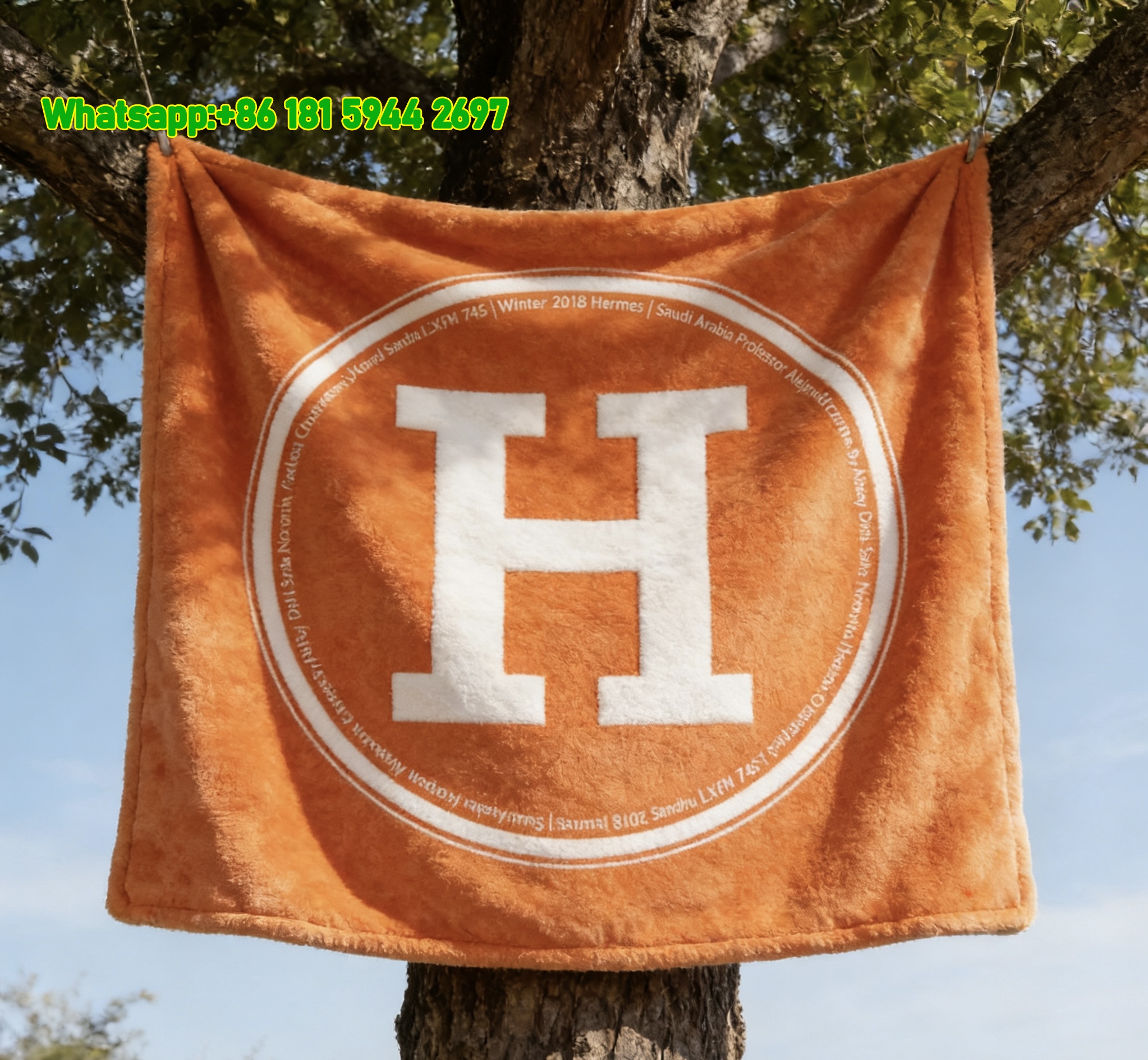 Hermès Orange H Logo Flannel Fleece Throw Blanket IMG_5004